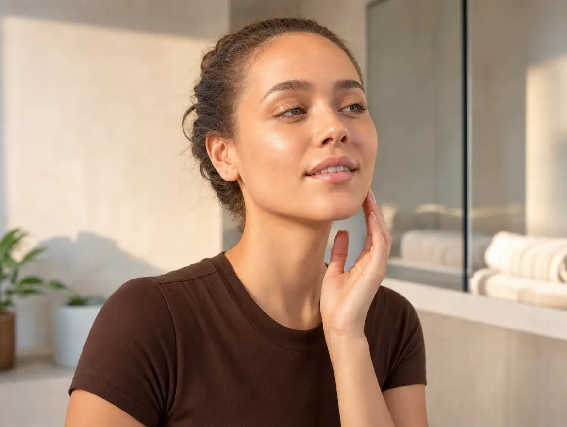 A woman's fresh, de-puffed face right after a session