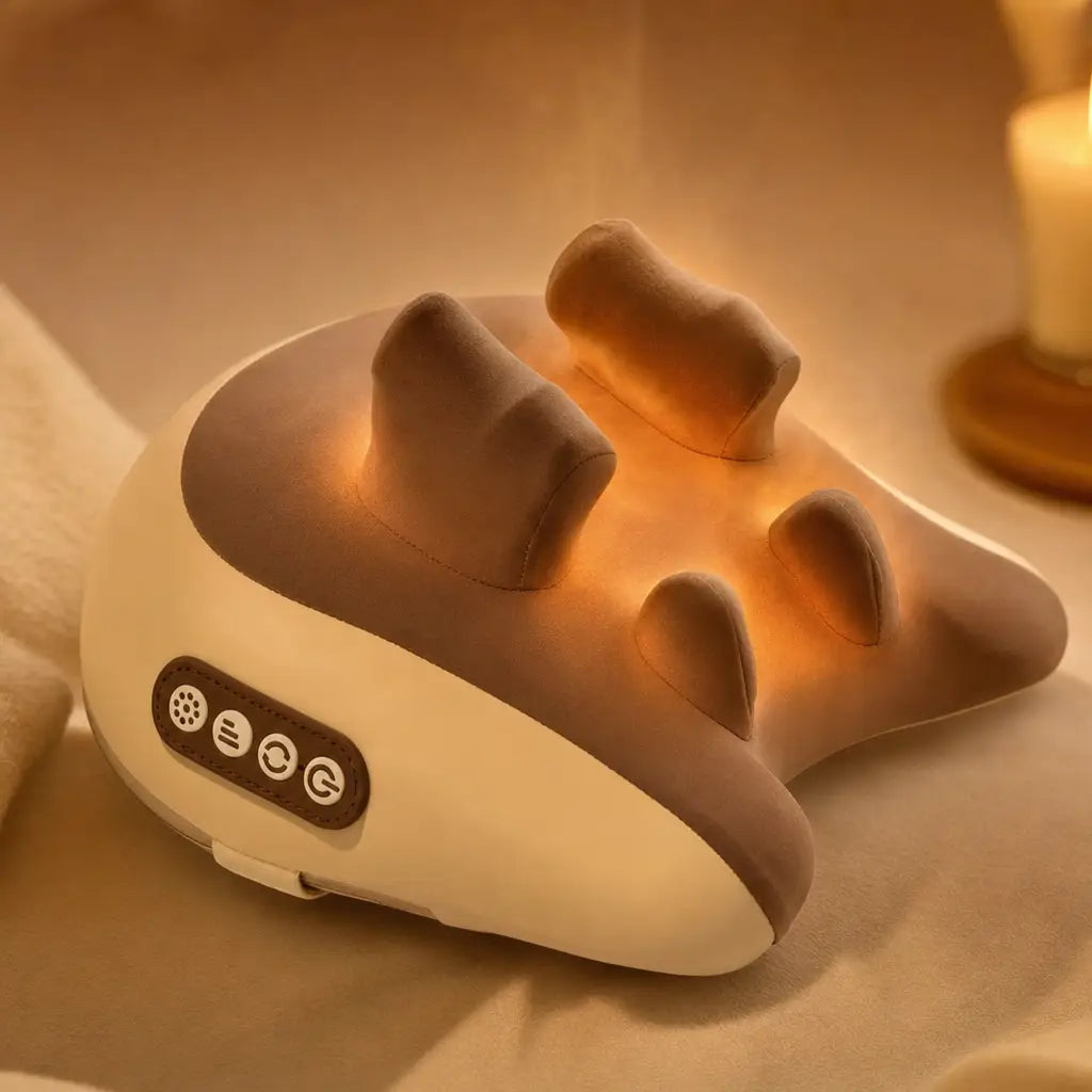 The device glowing with gentle therapeutic warmth