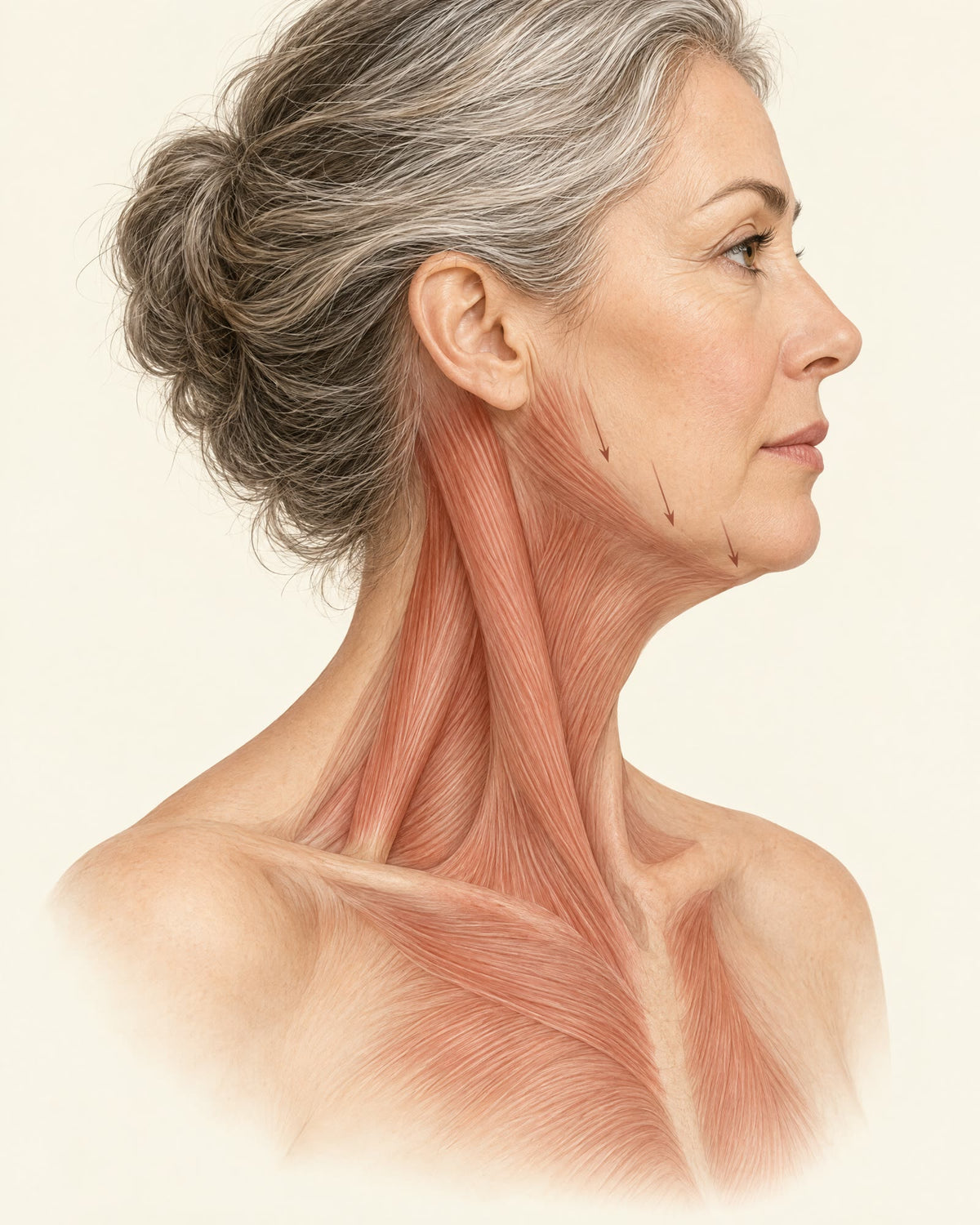 Illustration of the neck muscles that reach the jawline