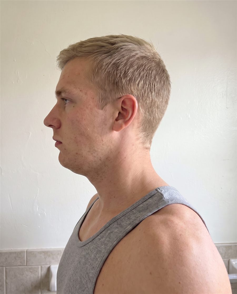 Before: side view of a man's jaw and neck
