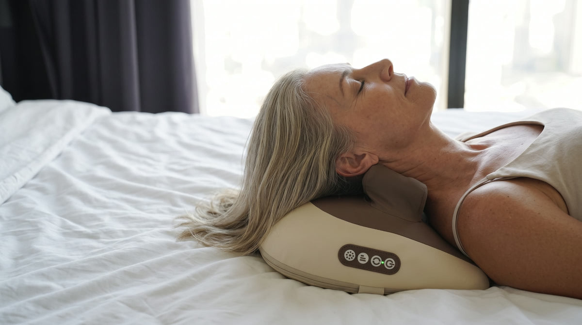 Woman lying in bed with HiZoo under her neck